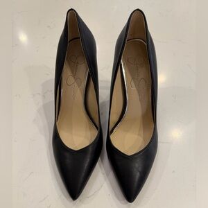Jessica Simpson Black Pointed Toe Pumps - Sleek Leather-Look Heels